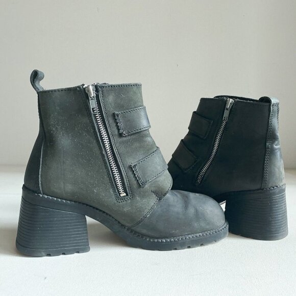 Vintage New Age  Nubuck Suede Black Chunky Square Moto Boots 10 - Picture 7 of 10